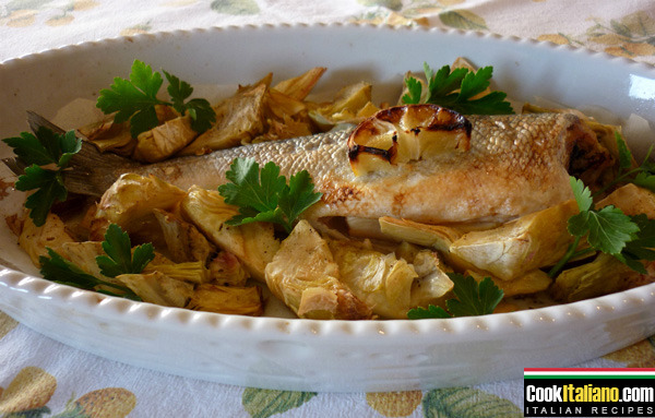 Baked sea bass with artichokes - Ricetta