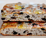 Sweet focaccia with raisin and walnuts